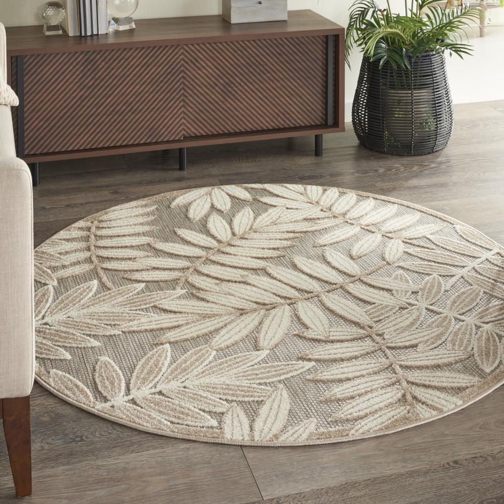 4’ Round Natural Leaves Indoor Outdoor Area Rug - 384955. Picture 4