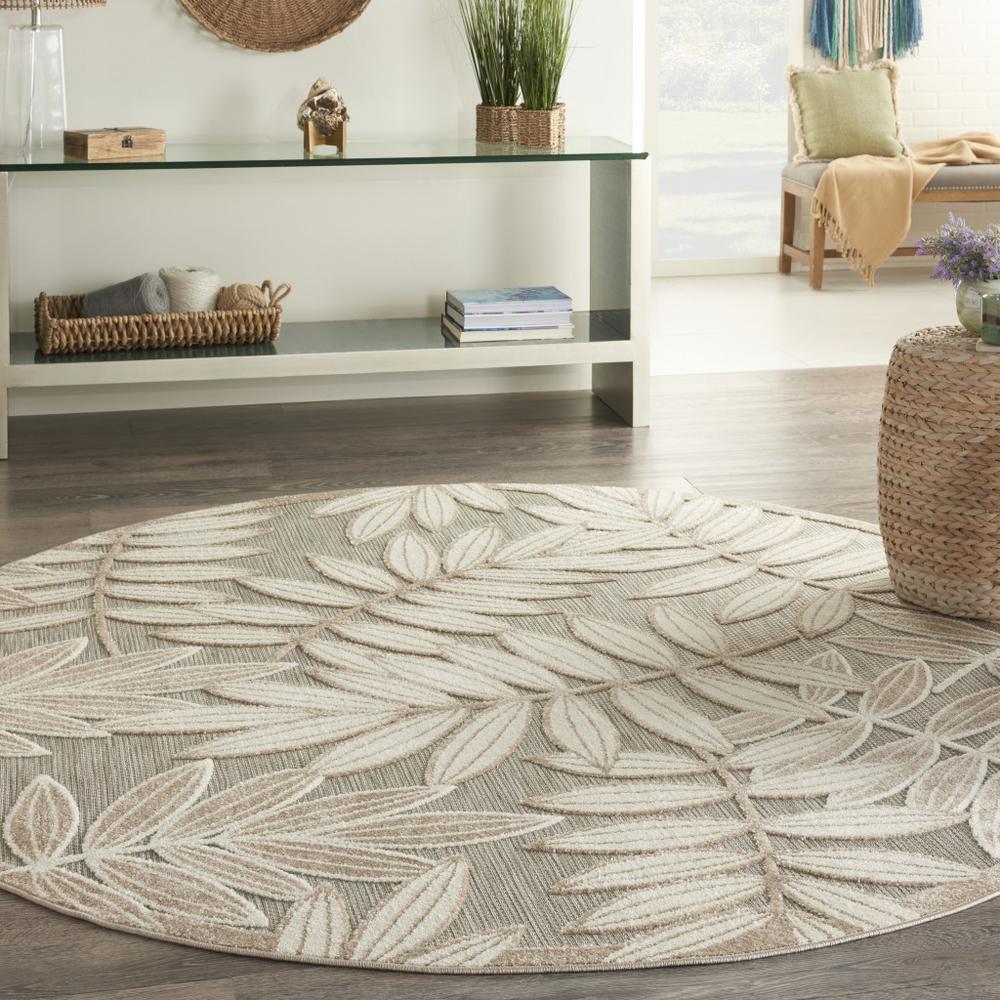 8’ Round  Natural Leaves Indoor Outdoor Area Rug - 384961. Picture 4