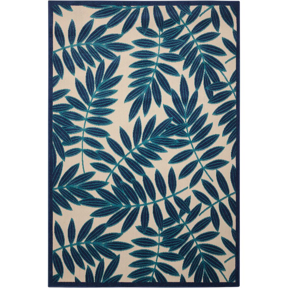 8’ x 11’ Navy and Beige Leaves Indoor Outdoor Area Rug - 384965. The main picture.