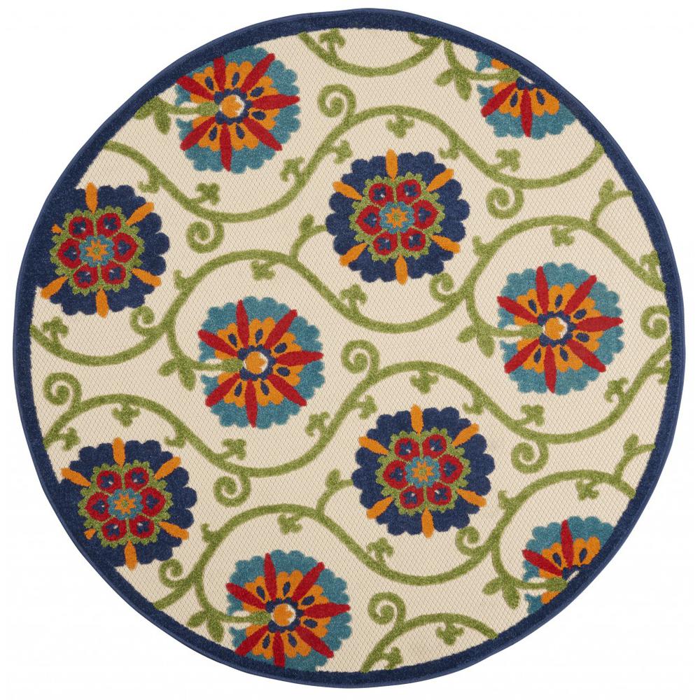 5’ Round Blue Vines Indoor Outdoor Area Rug Blue/Multicolor. The main picture.