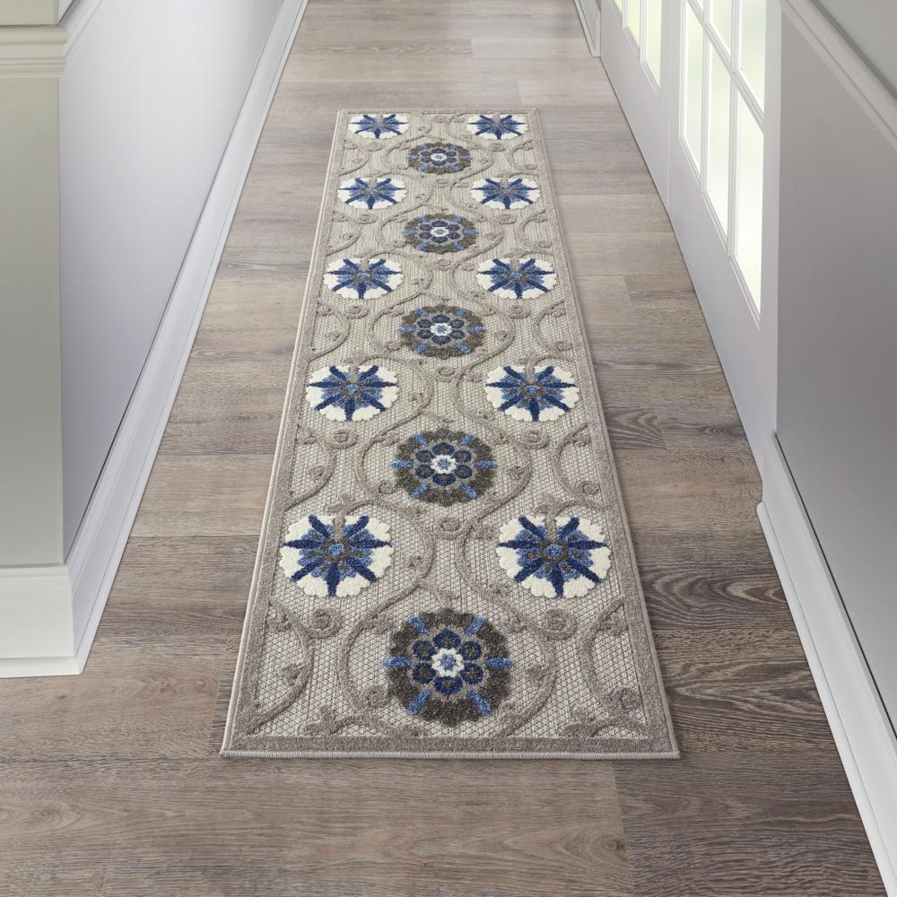 2’ x 6’ Gray and Blue Indoor Outdoor Runner Rug - Grey/Blue. Picture 4