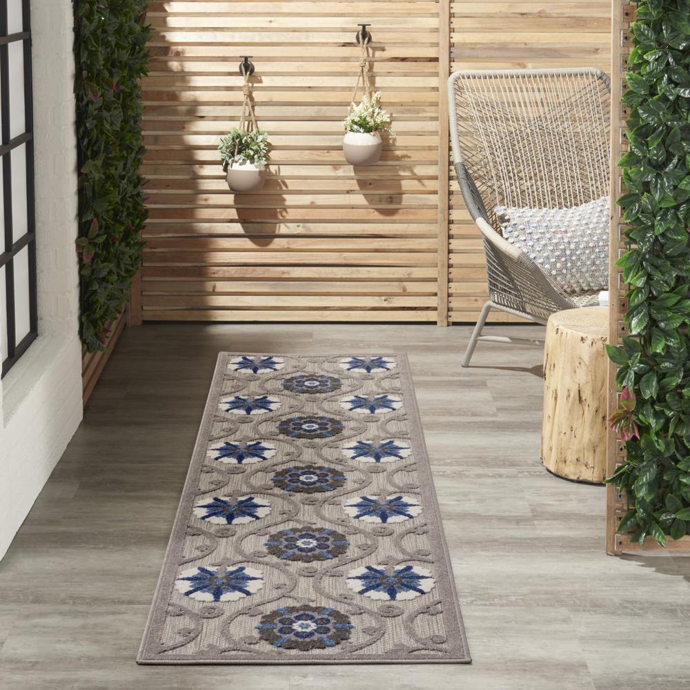2’ x 10’ Gray and Blue Indoor Outdoor Runner Rug - Grey/Blue. Picture 5