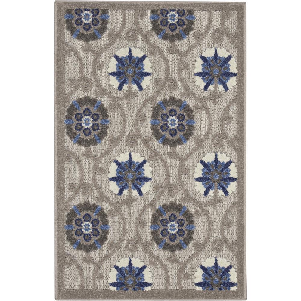 3’ x 4’ Gray and Blue Indoor Outdoor Area Rug - Grey/Blue. Picture 1