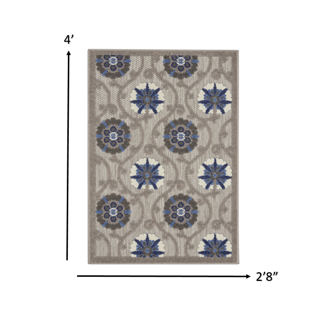 3’ x 4’ Gray and Blue Indoor Outdoor Area Rug - Grey/Blue. Picture 7