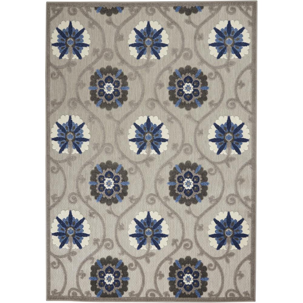 4’ x 6’ Gray and Blue Indoor Outdoor Area Rug - Grey/Blue. Picture 1