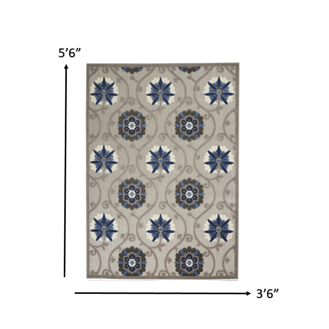 4’ x 6’ Gray and Blue Indoor Outdoor Area Rug - Grey/Blue. Picture 7