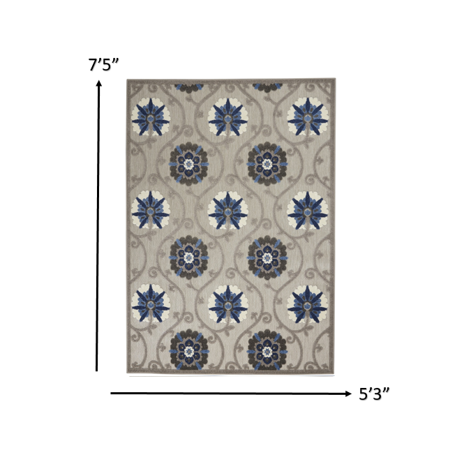 5’ x 8’ Gray and Blue Indoor Outdoor Area Rug - Grey/Blue. Picture 7