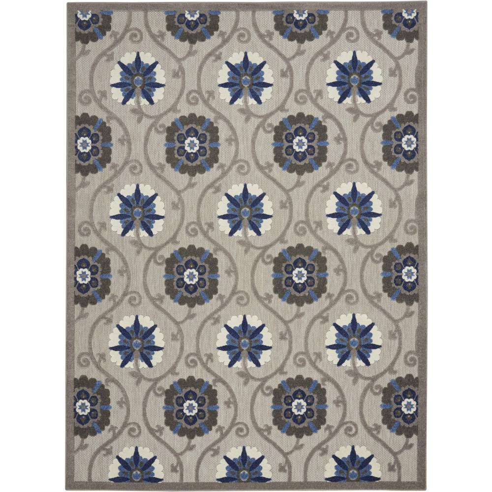 8’ x 11’ Gray and Blue Indoor Outdoor Area Rug - Grey/Blue. Picture 1