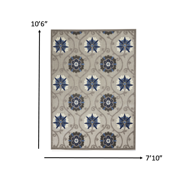8’ x 11’ Gray and Blue Indoor Outdoor Area Rug - Grey/Blue. Picture 7
