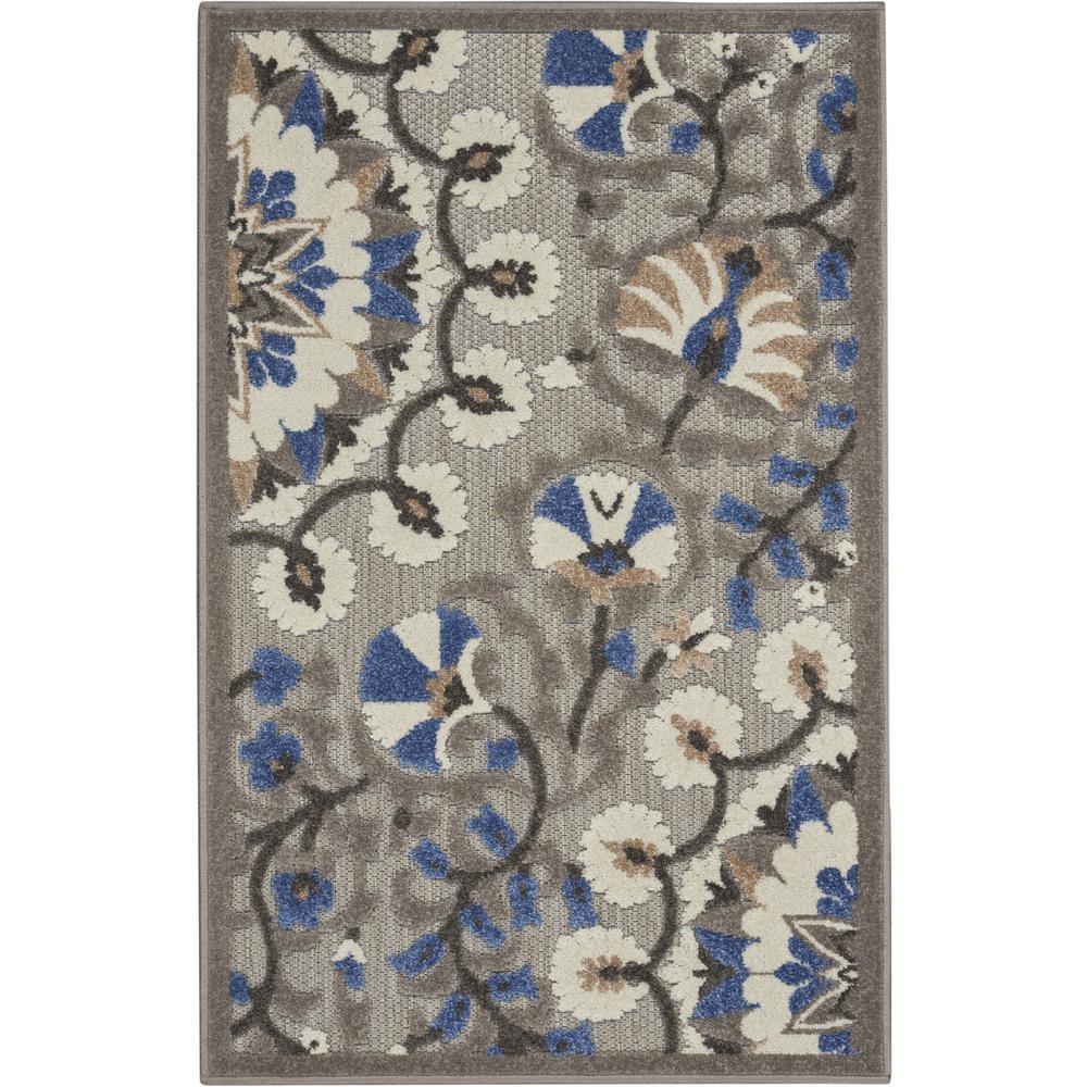 3’ x 4’ Gray and Blue Vines Indoor Outdoor Area Rug Grey/Multi. Picture 1