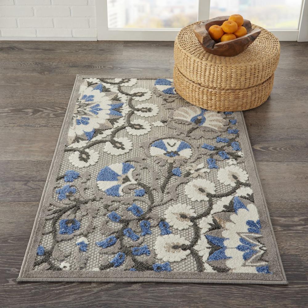 3’ x 4’ Gray and Blue Vines Indoor Outdoor Area Rug Grey/Multi. Picture 4