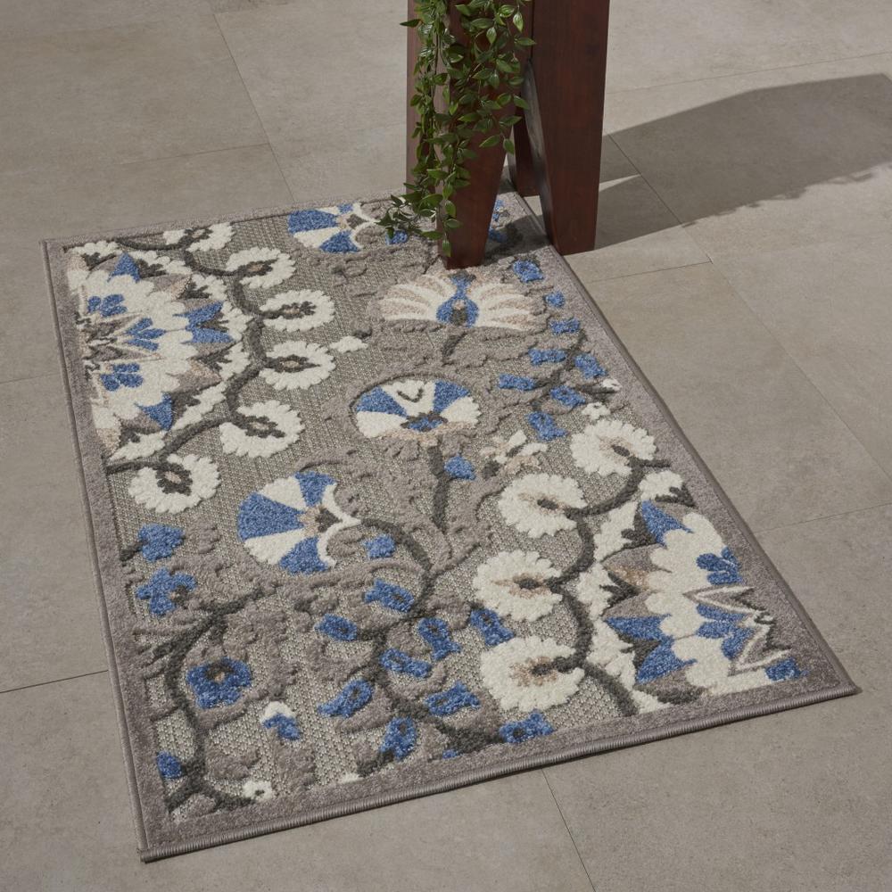 3’ x 4’ Gray and Blue Vines Indoor Outdoor Area Rug Grey/Multi. Picture 6