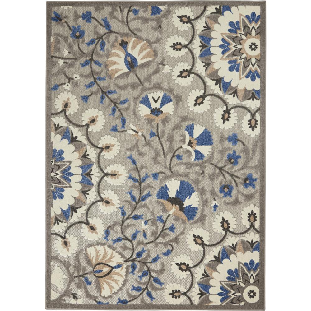 4’ x 6’ Gray and Blue Vines Indoor Outdoor Area Rug Grey/Multi. Picture 1