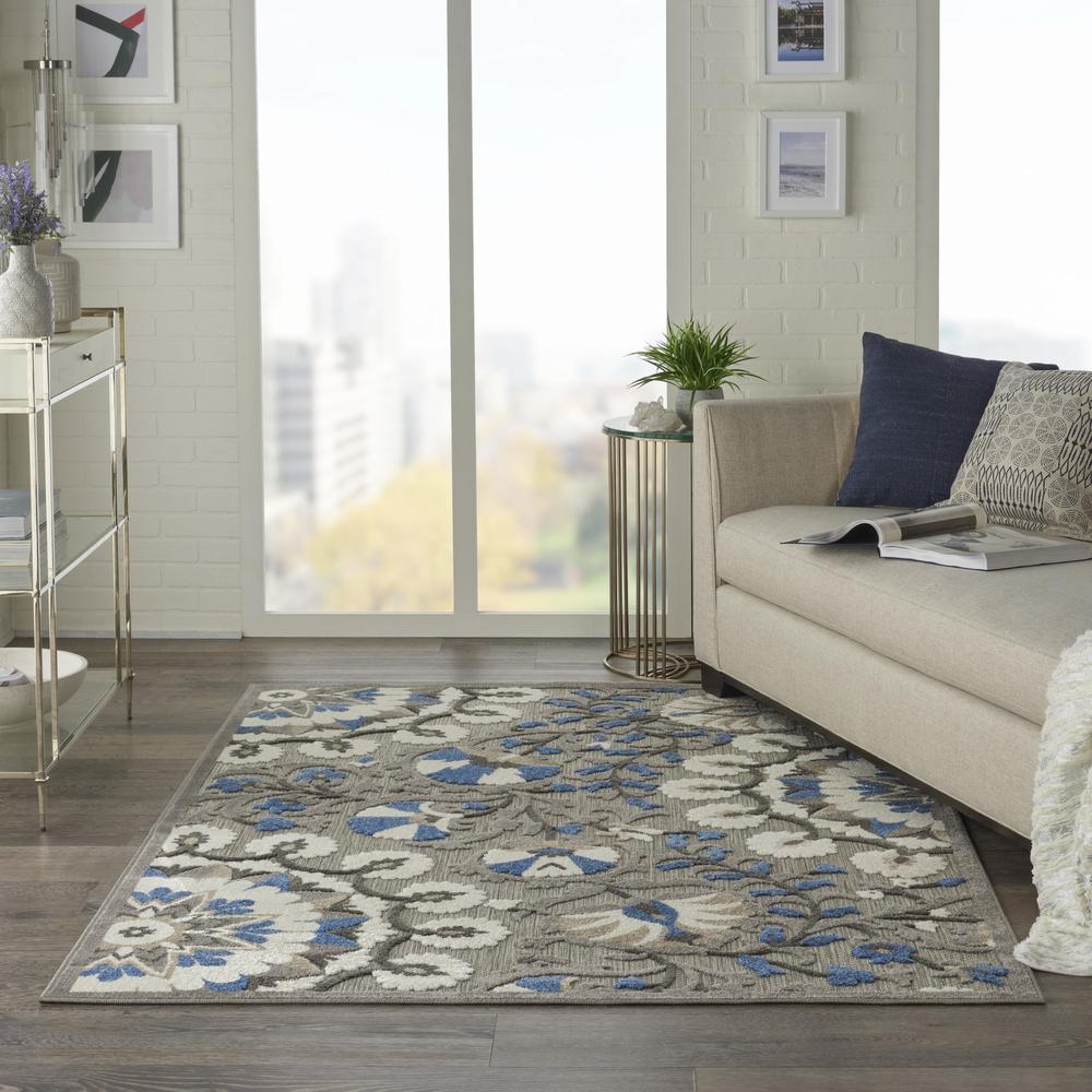 4’ x 6’ Gray and Blue Vines Indoor Outdoor Area Rug Grey/Multi. Picture 4
