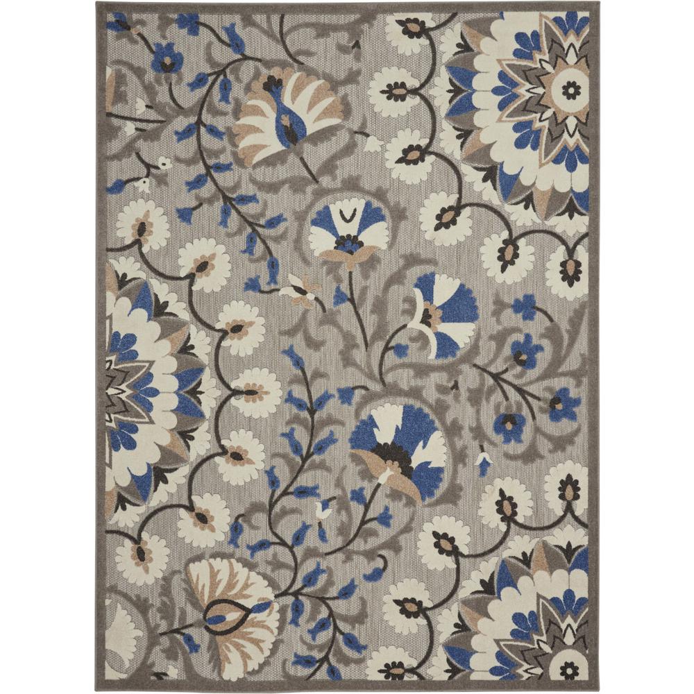 8’ x 11’ Gray and Blue Vines Indoor Outdoor Area Rug Grey/Multi. Picture 1