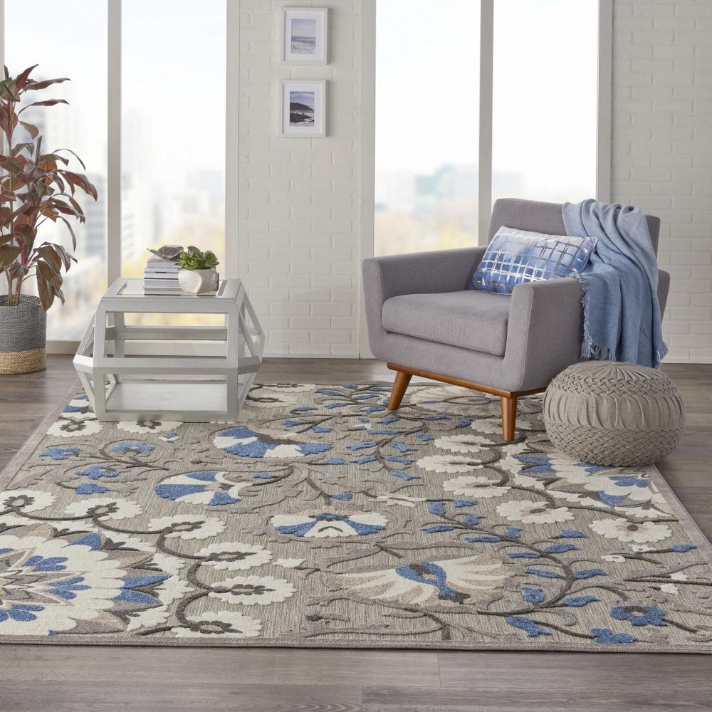 8’ x 11’ Gray and Blue Vines Indoor Outdoor Area Rug Grey/Multi. Picture 4