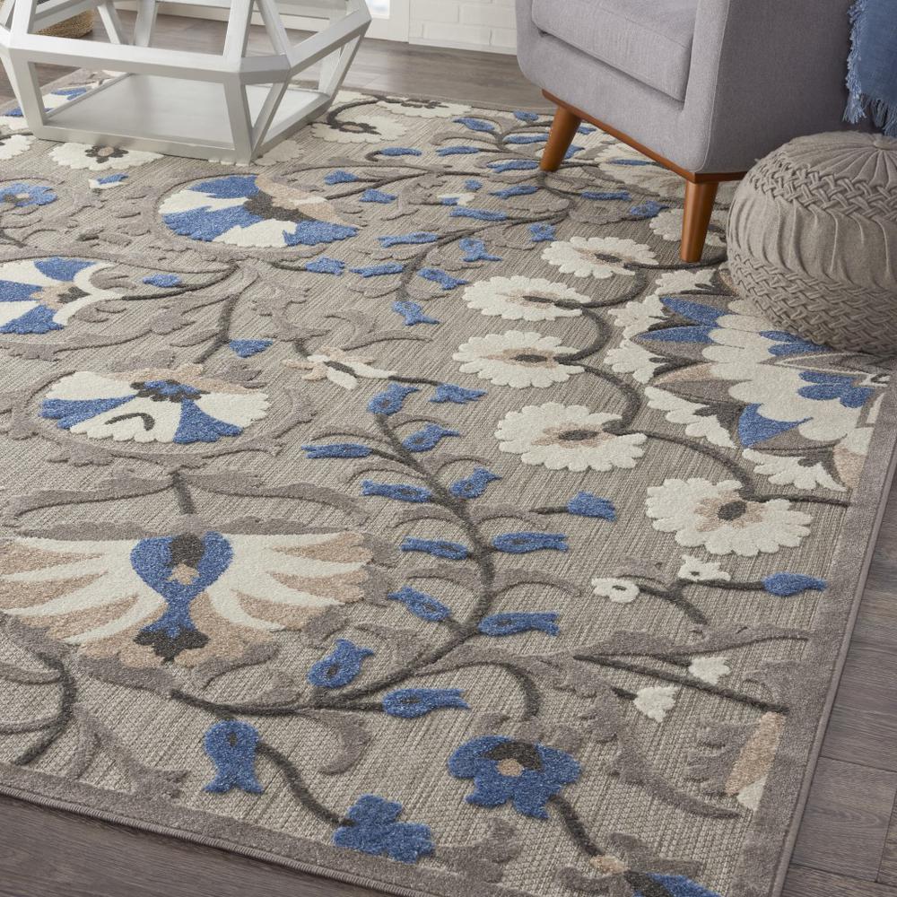 8’ x 11’ Gray and Blue Vines Indoor Outdoor Area Rug Grey/Multi. Picture 5