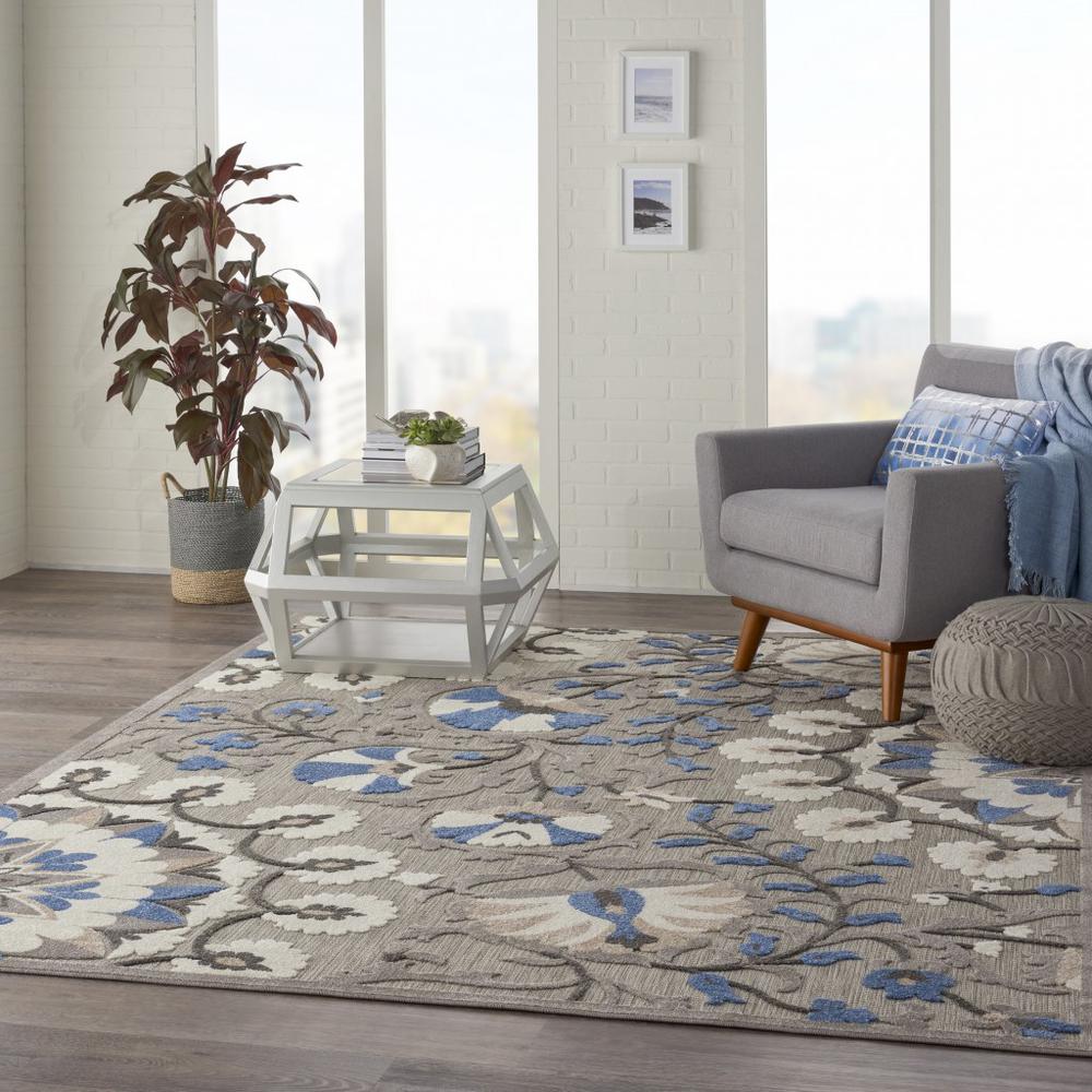 8’ x 11’ Gray and Blue Vines Indoor Outdoor Area Rug Grey/Multi. Picture 6