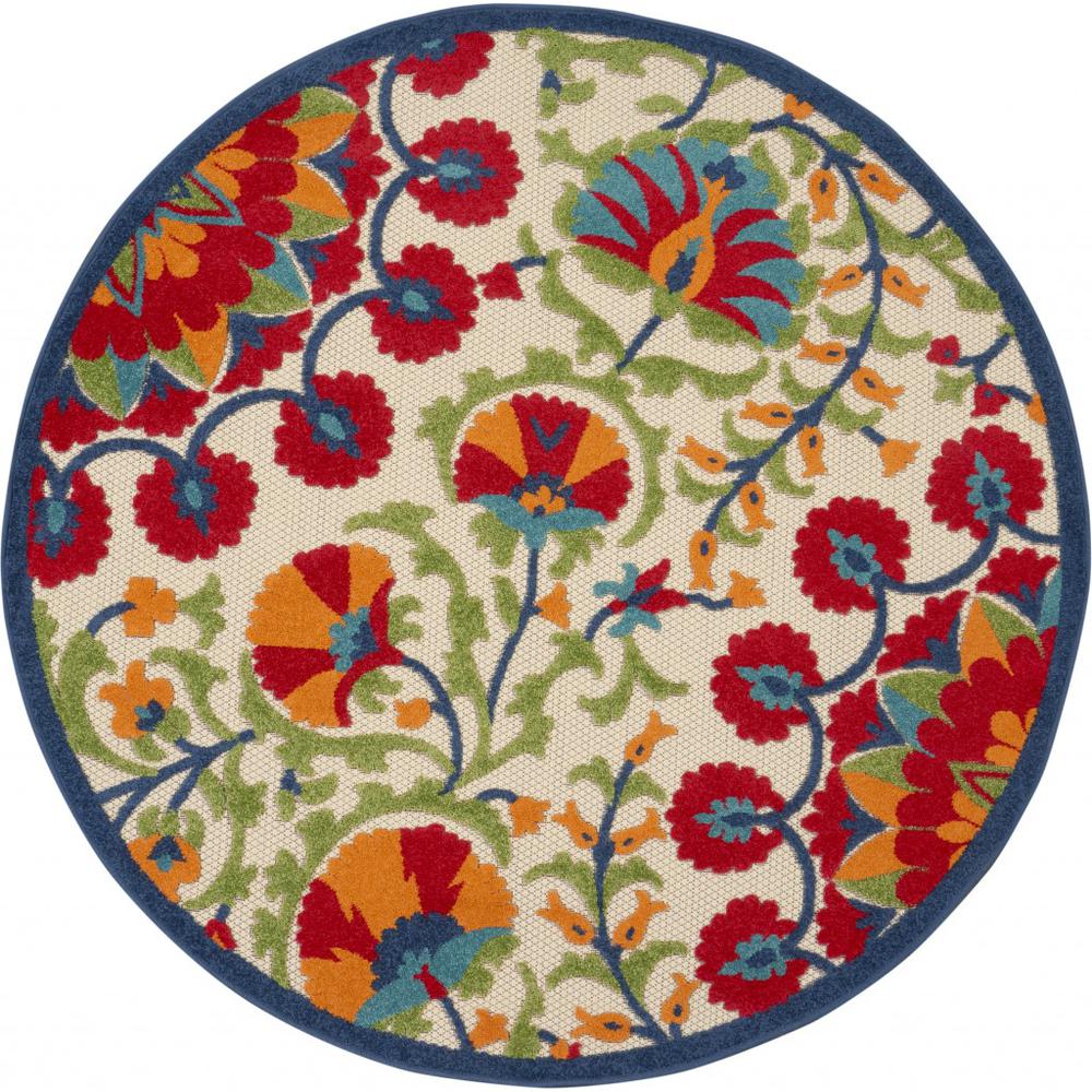4’ Round Red and Multicolor Indoor Outdoor Area Rug - 384998. Picture 1