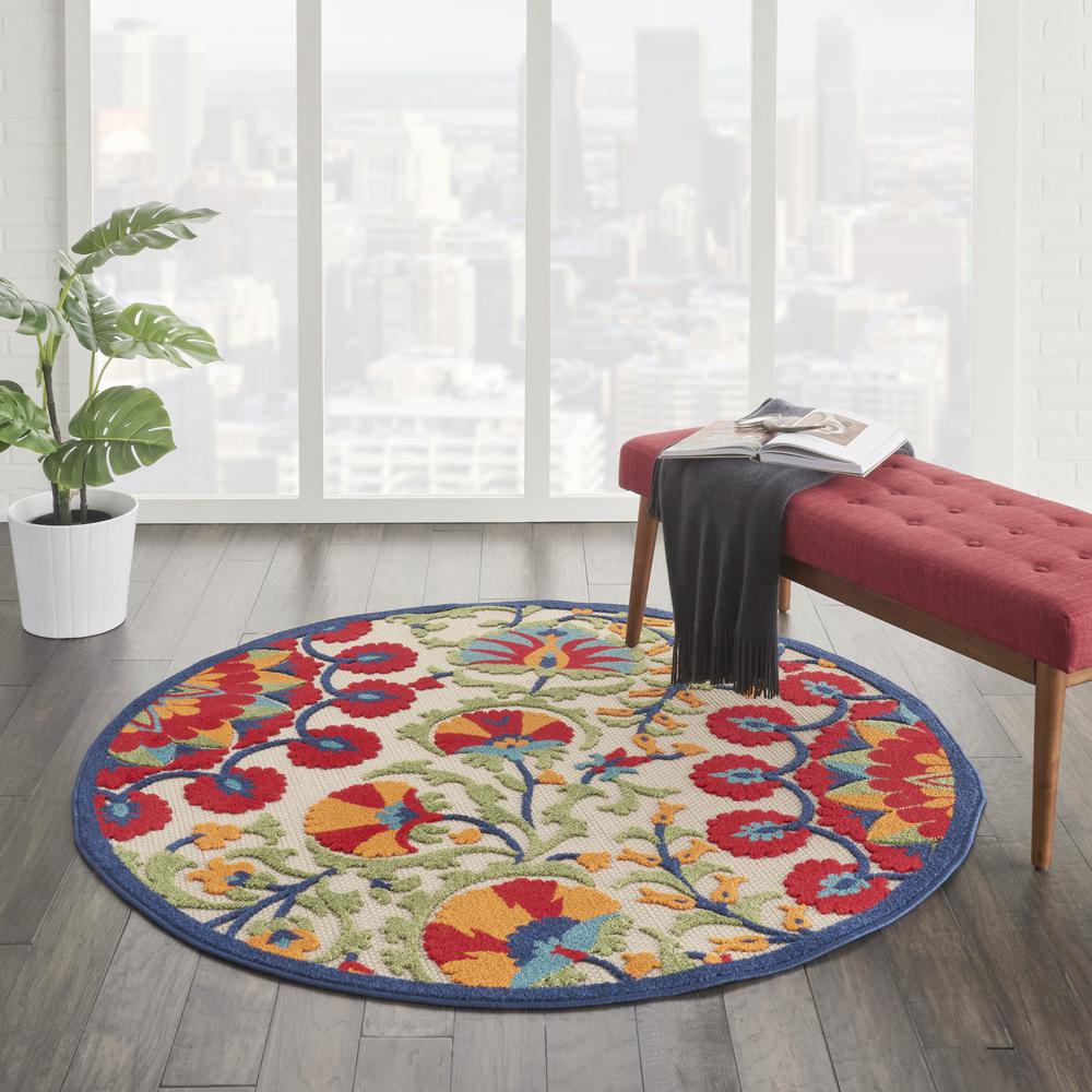 4’ Round Red and Multicolor Indoor Outdoor Area Rug - 384998. Picture 4