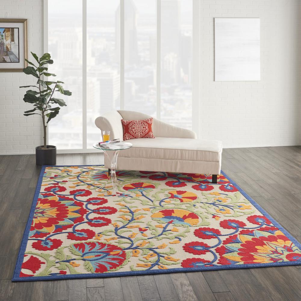 8’ x 11' Red and Multicolor Indoor Outdoor Area Rug - 385001. Picture 6