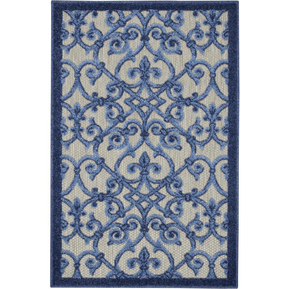 3’ x 4’ Gray and Blue Indoor Outdoor Area Rug Grey/Blue. Picture 1