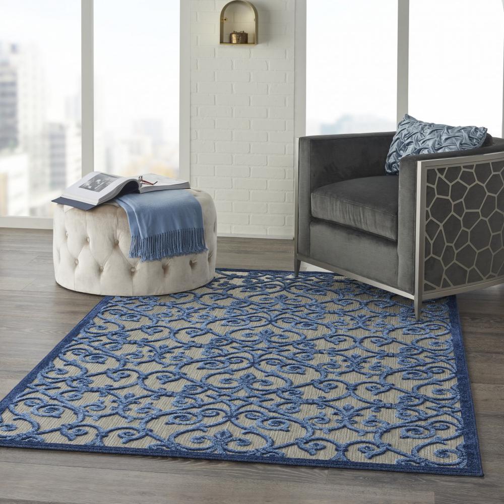 4’ x 6’ Gray and Blue Indoor Outdoor Area Rug Grey/Blue. Picture 6