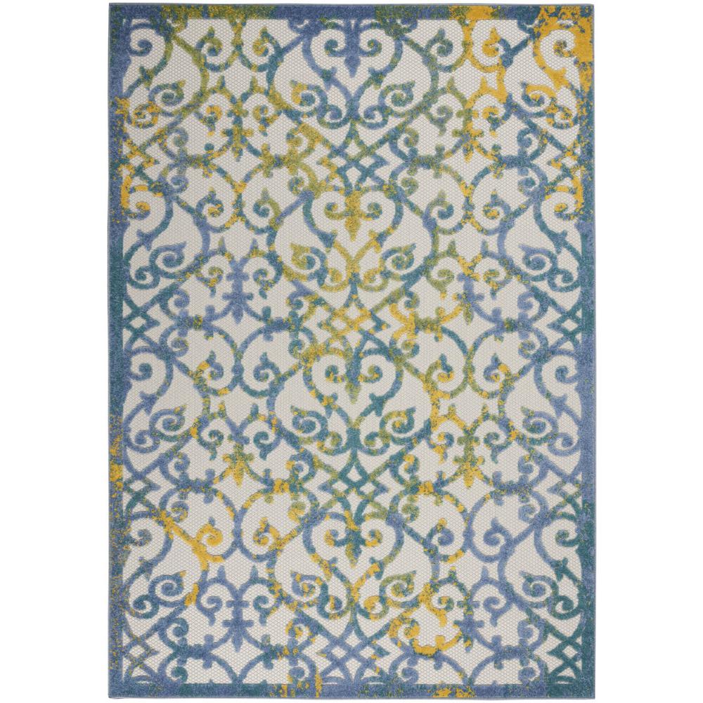 4’ x 6’ Ivory and Blue Indoor Outdoor Area Rug Ivory Blue. Picture 1