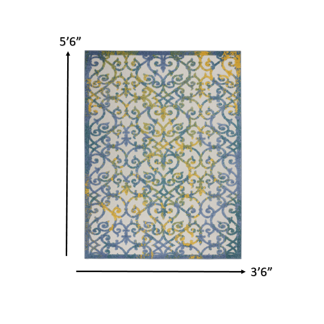 4’ x 6’ Ivory and Blue Indoor Outdoor Area Rug Ivory Blue. Picture 6