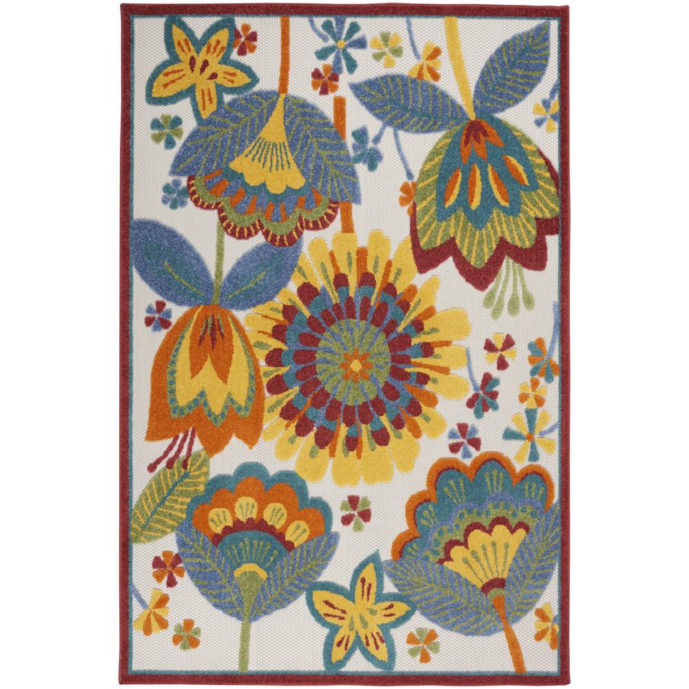 4’ x 6'  Yellow and Ivory Indoor Outdoor Area Rug Multicolor. Picture 1