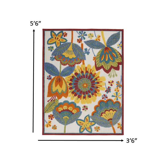 4’ x 6'  Yellow and Ivory Indoor Outdoor Area Rug Multicolor. Picture 7