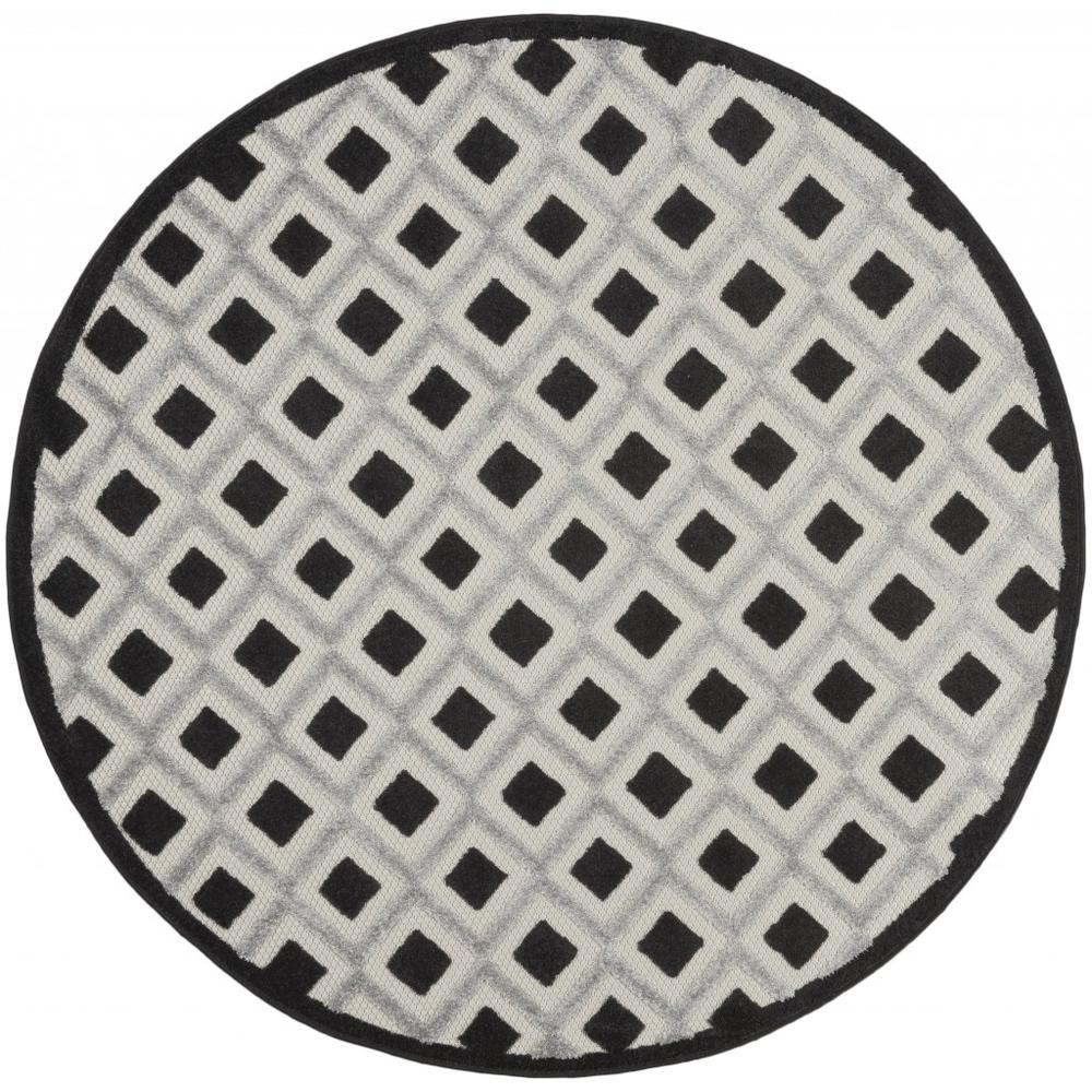 5’ Round Black White Gray Indoor Outdoor Area Rug - 385140. Picture 1