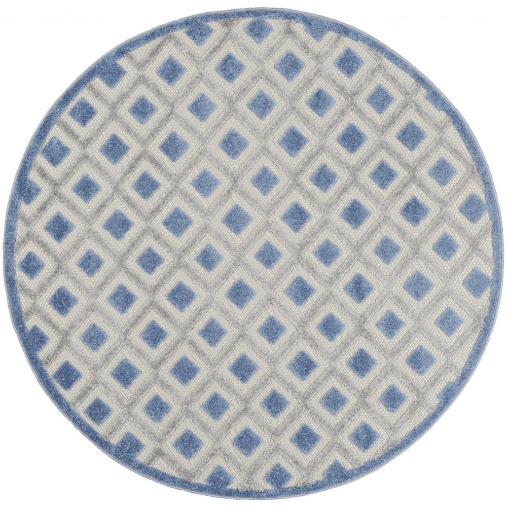 4’ Round Blue and Gray Indoor Outdoor Area Rug - 385150. Picture 1