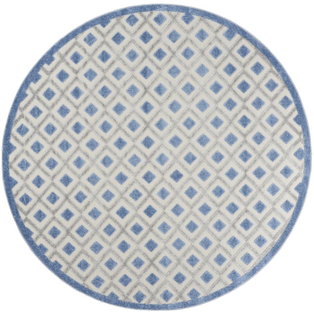 8’ Round Blue and Gray Indoor Outdoor Area Rug - 385161. Picture 1