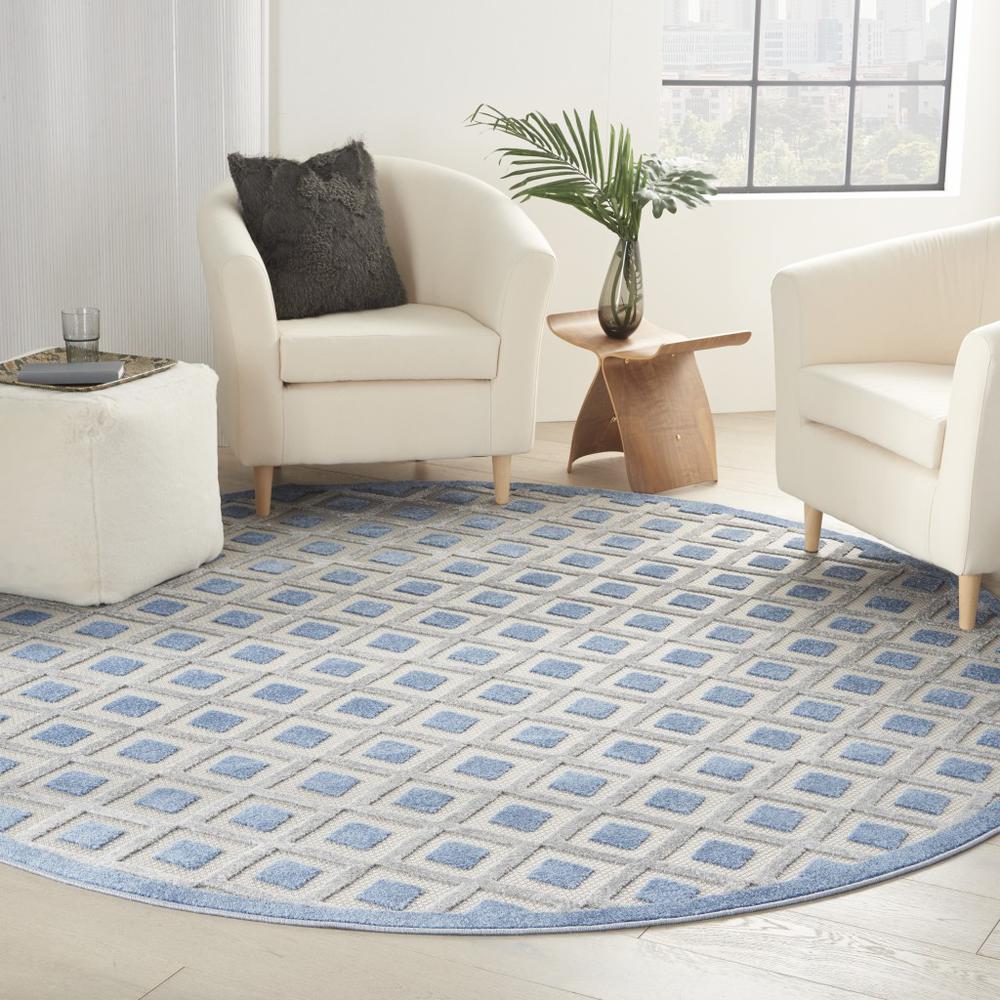 8’ Round Blue and Gray Indoor Outdoor Area Rug - 385161. Picture 2