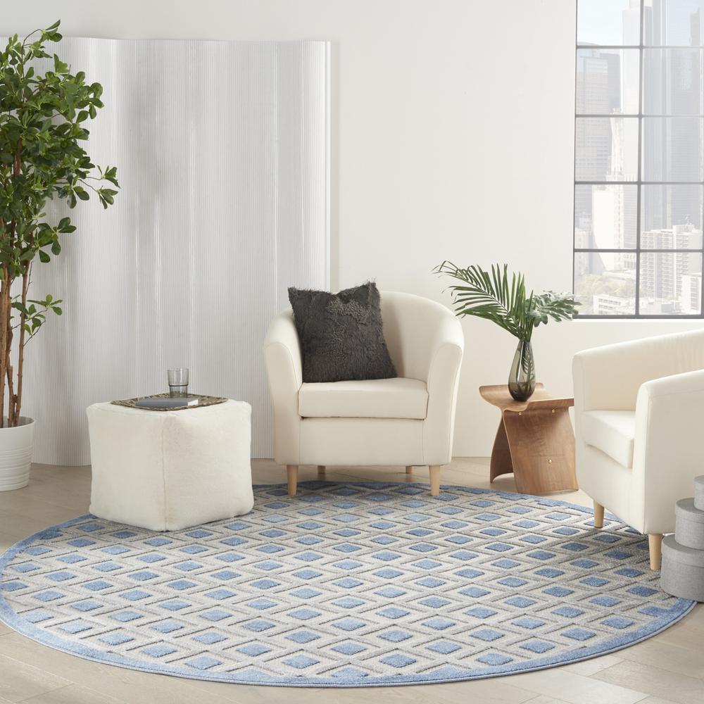 8’ Round Blue and Gray Indoor Outdoor Area Rug - 385161. Picture 9