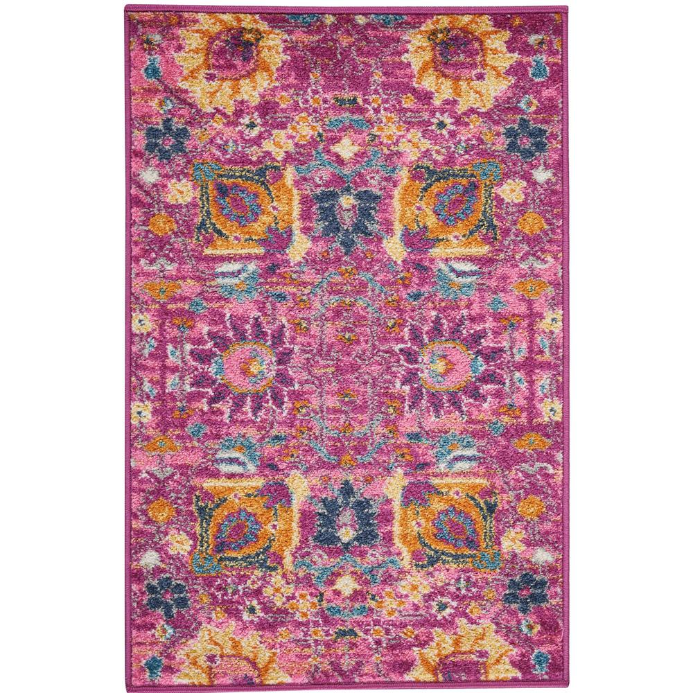 2’ x 3’ Fuchsia and Orange Distressed Scatter Rug - 385188. Picture 1