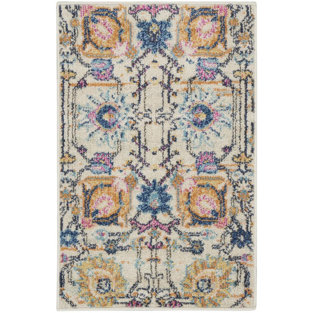 2’ x 3’ Ivory and Multicolor Floral Buds Scatter Rug - 385201. Picture 1