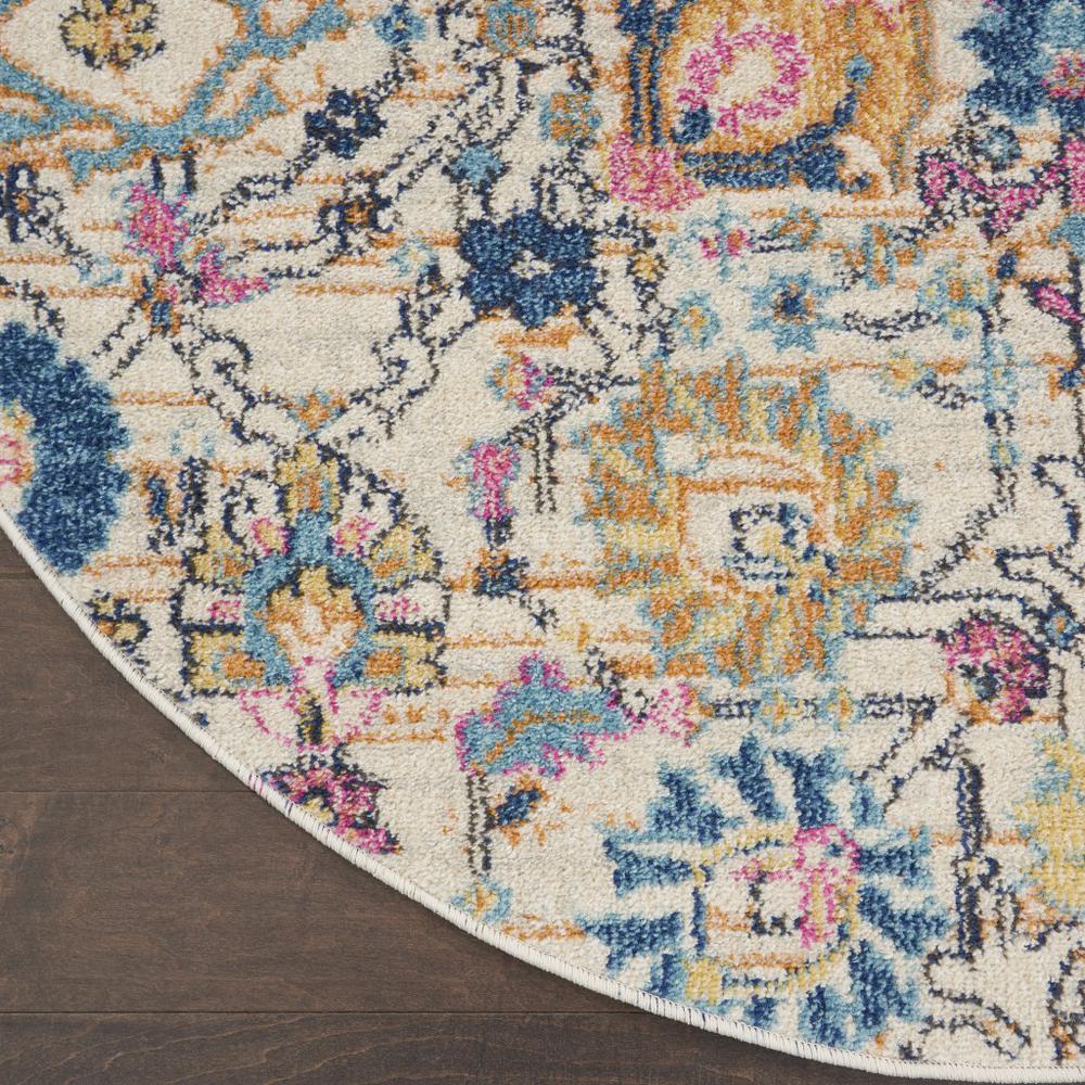 5’ Round Ivory and Multicolor Floral Buds Area Rug - 385213. Picture 2