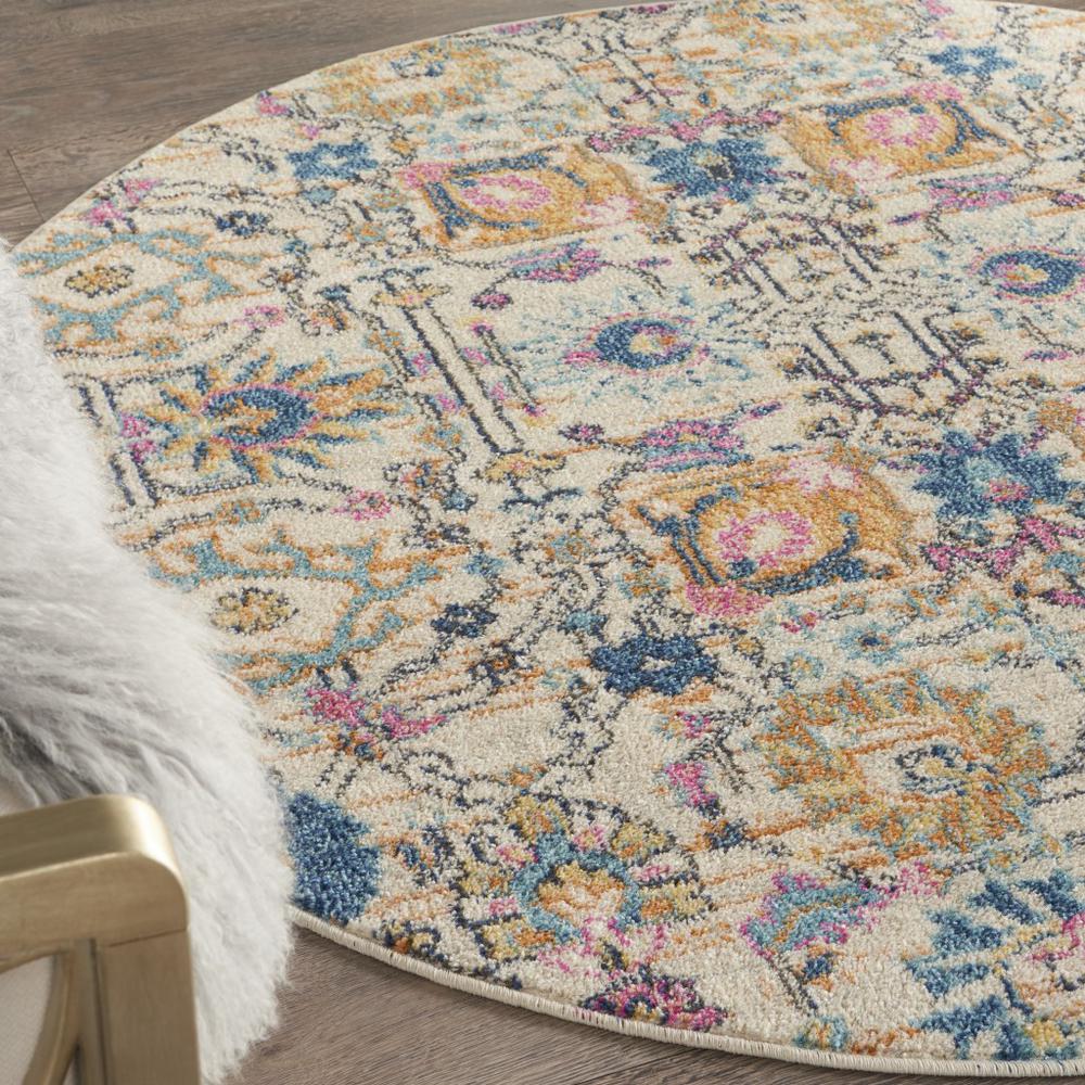 5’ Round Ivory and Multicolor Floral Buds Area Rug - 385213. Picture 5