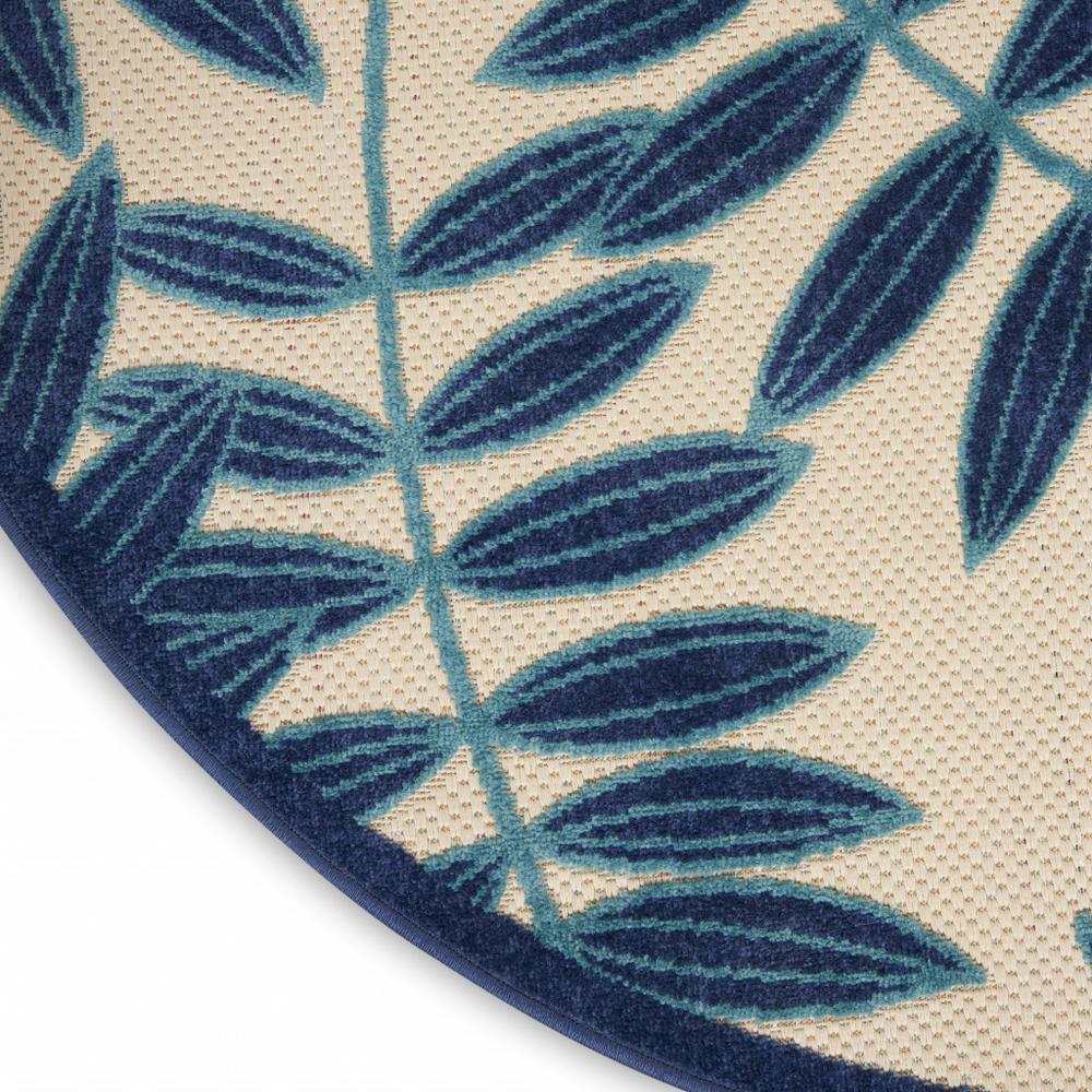 4’ Round Navy and Beige Leaves Indoor Outdoor Area Rug - 385231. Picture 5
