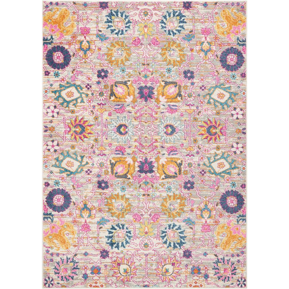 7’ x 10’ Gray and Pink Distressed Area Rug - 385242. Picture 1