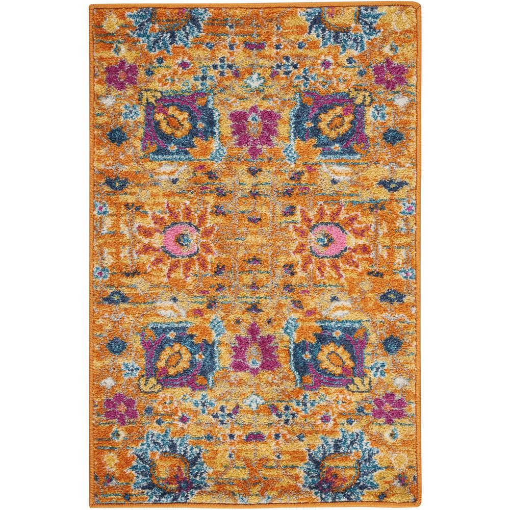 2’ x 3’ Sun Gold and Navy Distressed Scatter Rug - 385244. Picture 1