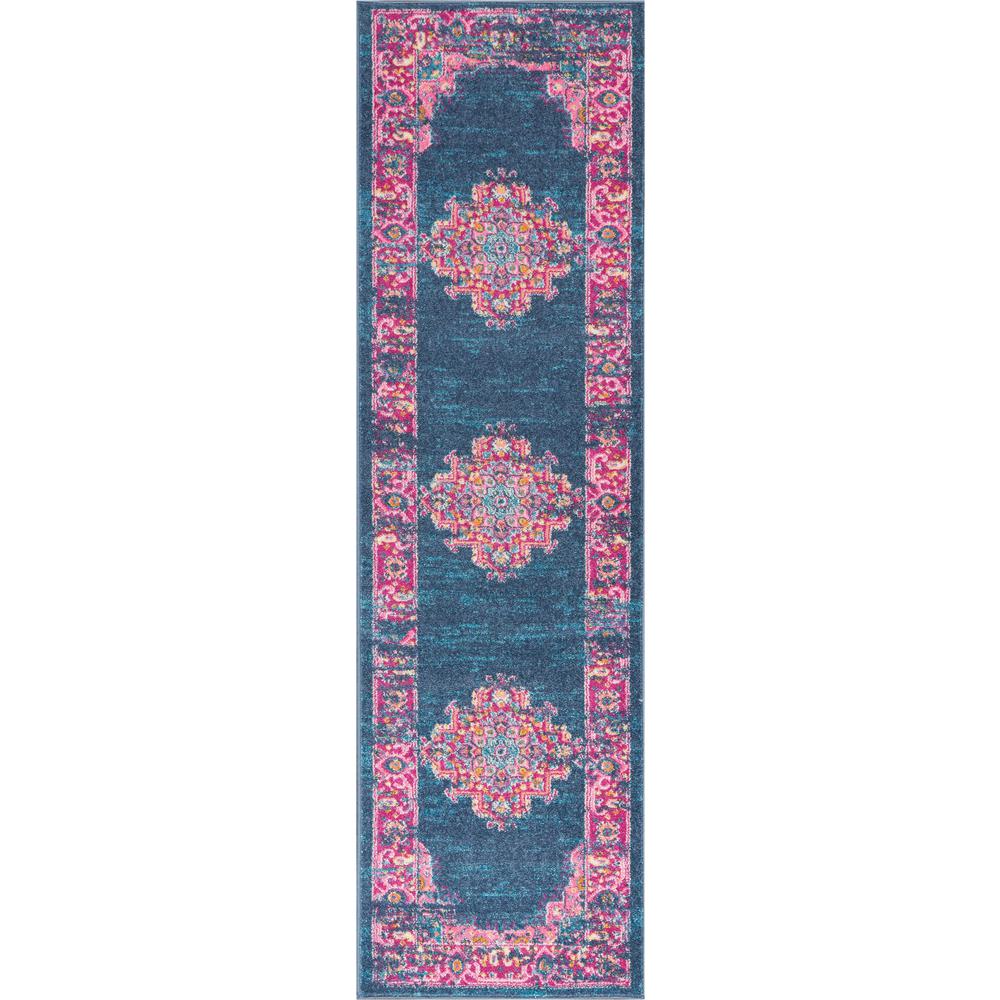 2’ x 10’ Blue and Pink Medallion Runner Rug Blue. Picture 1