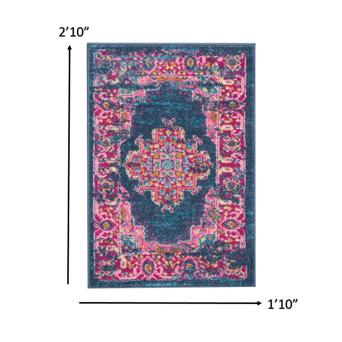 2’ x 3’ Blue and Pink Medallion Scatter Rug Blue. Picture 8