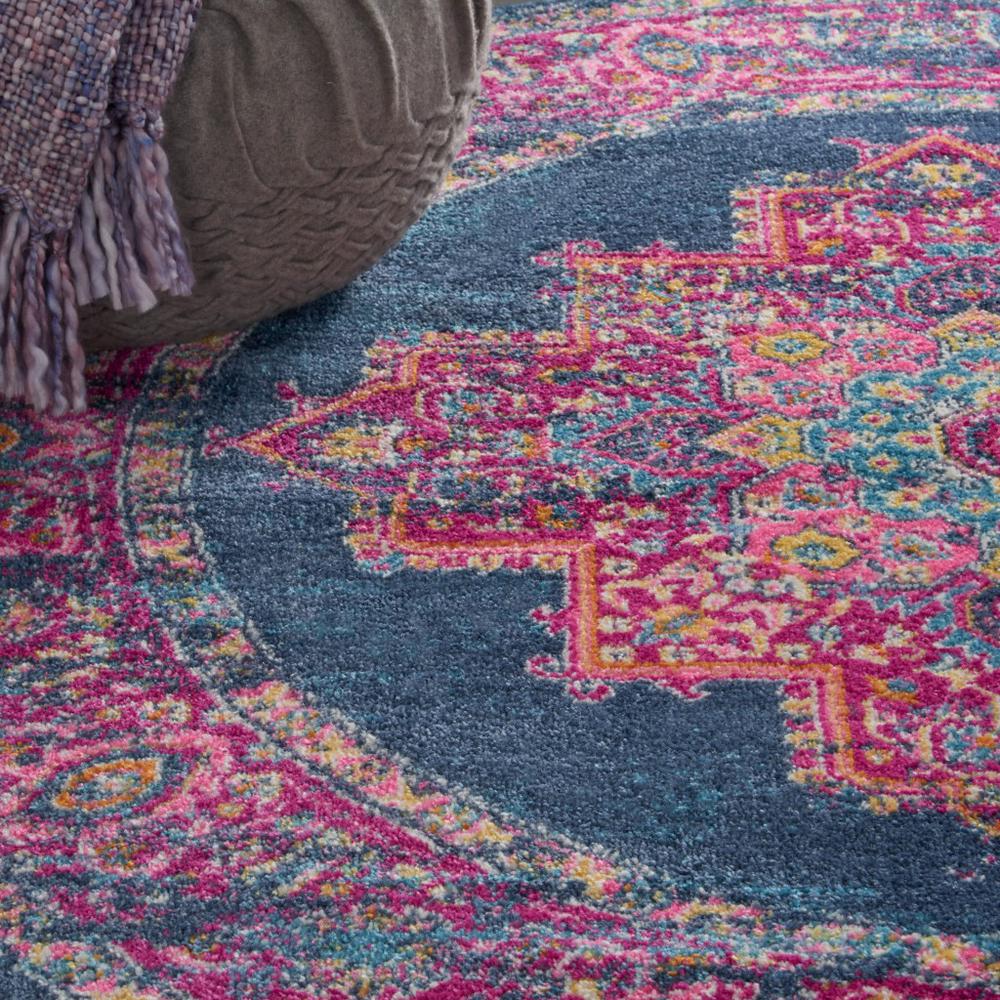 4’ Round Blue and Pink Medallion Area Rug Blue. Picture 4