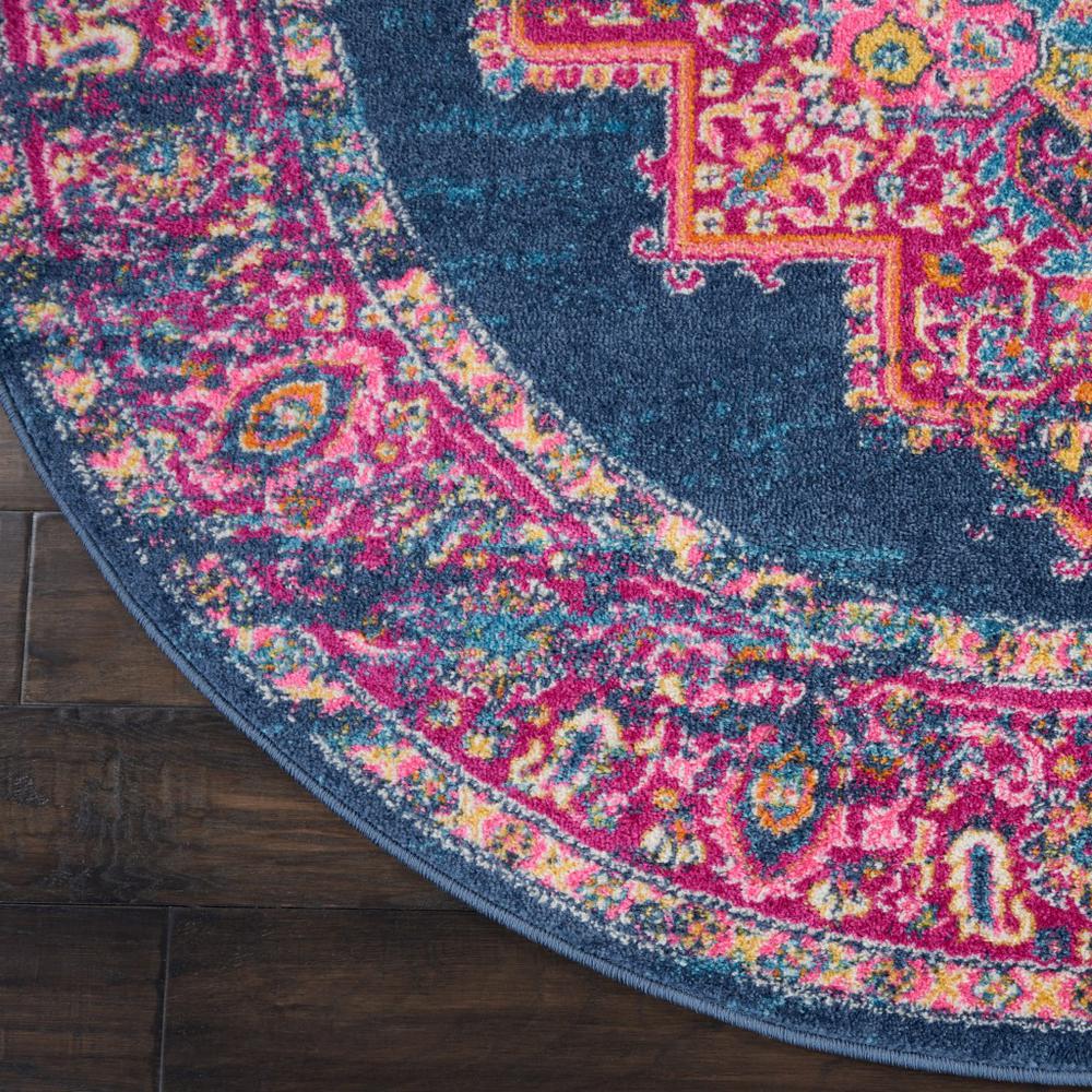 5’ Round Blue and Pink Medallion Area Rug Blue. Picture 2