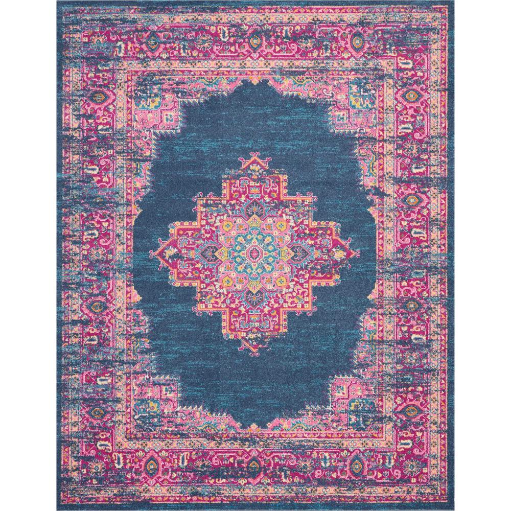 8’ x 10’ Blue and Pink Medallion Area Rug Blue. Picture 1