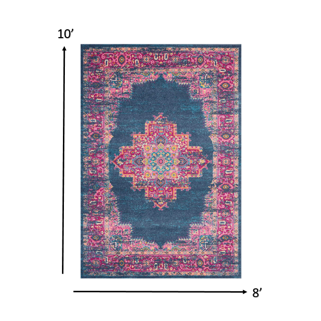 8’ x 10’ Blue and Pink Medallion Area Rug Blue. Picture 6