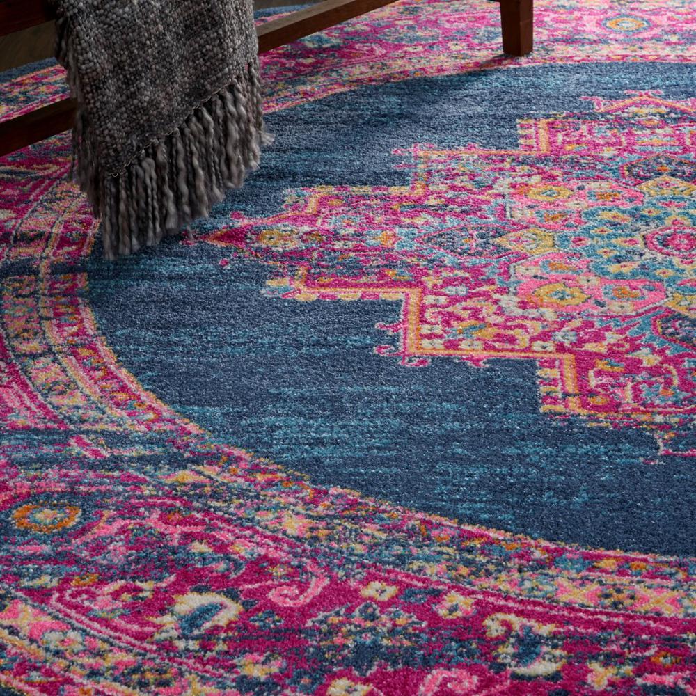 8’ Round Blue and Pink Medallion Area Rug Blue. Picture 4